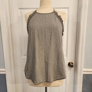 Elegant Gray Women's Tank Top with Ruffle Details